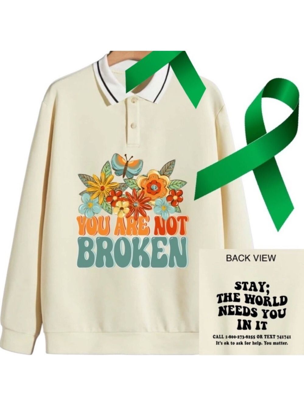 You are not broken mental health graphic pullover sweatshirt oversized XXL